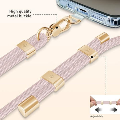UKON Cell Phone Lanyard,Crossbody Lanyard and Wrist Strap Premium Metal Buckle Phone Charms with 2 X Phone Patch Compatible with All Smartphone(Salmon Pink) - color: Salmon Pink