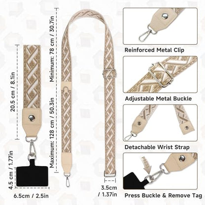 FUVLIFE Cell Phone Lanyard Crossbody, Clip and Go Phone Strap with Wallet | Phone Strap with Zippered Pouch, Adjustable 43”–62”, Datechable Phone Wrist Strap, for Travel Cruise, Women Men Teacher Gift - color: Gold Geometric