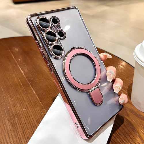 LXK Magnetic for Samsung Galaxy S26 Ultra Case with Stand, Compatible with MagSafe, with Camera Protector, Clear Luxury Military-Grade Drop Protection iPhone Case for Galaxy S26 Ultra 6.9" Pink - color: Pink