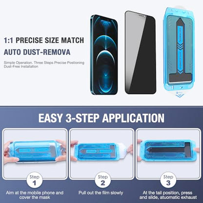 2-Pack Privacy Screen Protector for for iPhone 12 Pro and iPhone 12 6.1-inch, 9H Tempered Glass, Full Coverage, Anti-Fingerprint, Auto Dust-Elimination, No Bubble, Easy Installation - size: for iPhone 12 Pro / iPhone 12