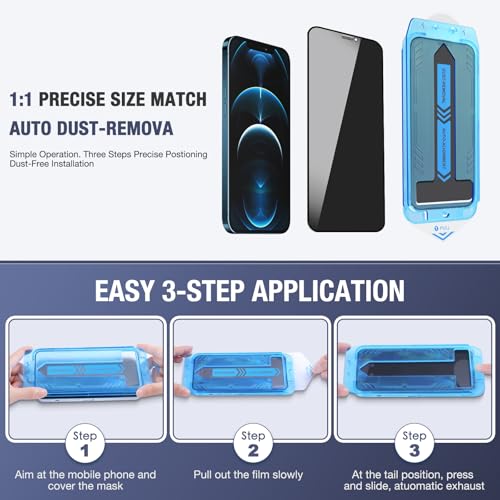 2-Pack Privacy Screen Protector for iPhone 12 Pro Max 6.7-inch, 9H Tempered Glass, Full Coverage, Anti-Fingerprint, Auto Dust-Elimination, No Bubble, Easy Installation - size: for iPhone 12 Pro Max