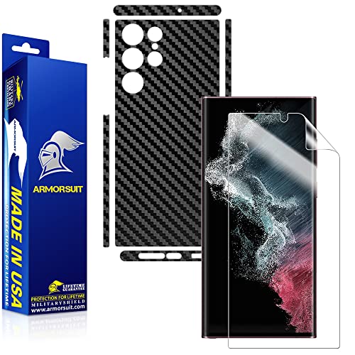 Armorsuit MilitaryShield Black Carbon Fiber Skin Wrap Film + HD Clear Screen Protector Designed for Samsung Galaxy S22 Ultra 6.8" Film