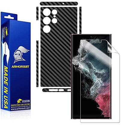 Armorsuit MilitaryShield Black Carbon Fiber Skin Wrap Film + HD Clear Screen Protector Designed for Samsung Galaxy S22 Ultra 6.8" Film