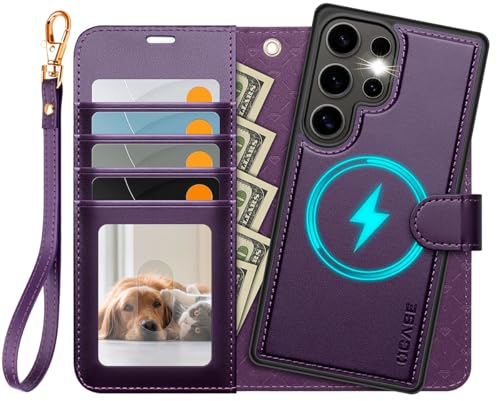OCASE for Samsung Galaxy S25 Ultra Detachable Wallet Case, Dark Purple | 2-in-1, Card Holder, RFID Blocking, Stand, Wrist Strap, Shockproof, Wireless Charging, Magnetic, PU Leather Flip Phone Cover - color: Dark Pruple, size: Samsung Galaxy S25 Ultra