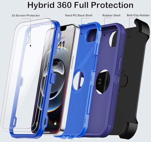 KECAI for iPhone 16e Case with Belt Clip Holster,Screen Protector X2,Heavy Duty Shockproof Drop Protection Military Grade 3 Layers Full Covered Rugged Durable Phone Cover for Apple 16e (Blue) - color: Blue