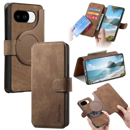 2 in 1 Detachable Wallet Case for Google Pixel 10a CMG Brown | PU Leather Magnetic Flip Folio Case with RFID Blocking Card Holder, Credit Card Slots Kickstand, Shockproof Protective Cover - color: Brown, size: Google Pixel 10a