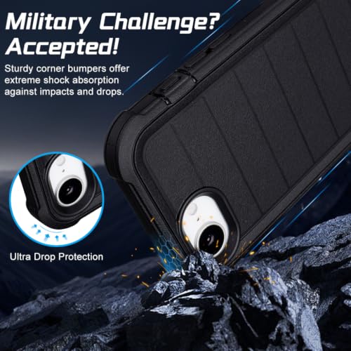 for Defender Phone Case iPhone 17e Case with Clip Holster Kickstand Black | for iPhone 17 e Case Heavy Duty iPhone17e Phone Case Rugged 2 Layers of Sturdy,Anti-Drop for Phone Case 17e Cases Protective - color: Black