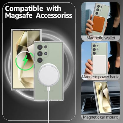for Samsung Galaxy S24 Ultra Case Magnetic, [Compatible with Magsafe] 6.8 Inches Slim Fit Wireless Charging TPU and PC Shockproof Anti-Slip Protective Phone Cover, Matte Clear - color: Matte Clear Magnetic