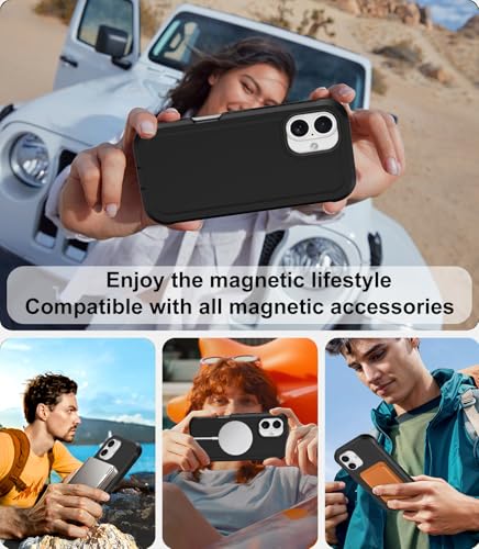 for iPhone 17 Case [Compatible with MagSafe] Heavy Duty Military-Grade Shockproof,Anti-Slip 3-Layer Rugged Drop Protection with Screen Protector,Anti-Scratch Magnetic Phone Cover for Apple 17 (Black) - color: Black-m