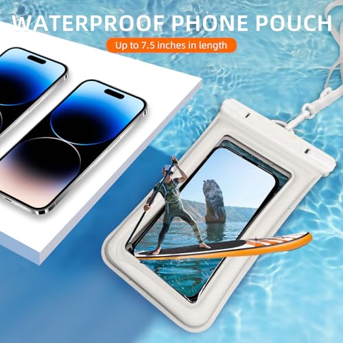 IPX8 Floating Waterproof Phone Pouch 2-Pack,7.2 Inch Waterproof Dry Bag16/15/14 Pro Max Galaxy S24/S23 Adjustable Lanyard + Wrist Strap Beach Swimming Travel Essentials Black White - color: black+white