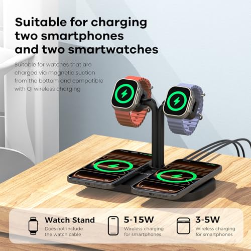 4 in1 Dual Wireless Charging Dock and Dual Watch Stand - color: A422SW-Black