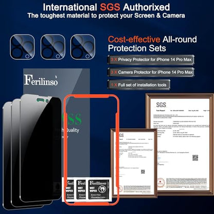 Ferilinso Privacy Screen Protector for iPhone 14 Pro Max, Tempered Glass - size: iPhone 14 Pro Max-6.7 IN