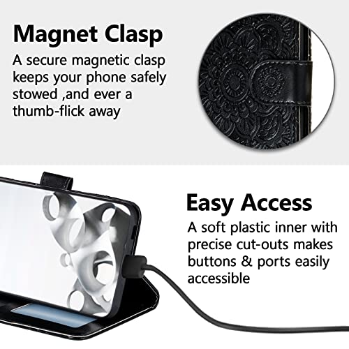 EYZUTAK Case for Samsung Galaxy A17 5G/A26 5G, Premium Leather Magnetic Closure Flip Wallet Phone Case with Card Holder Cash Slots Kickstand Embossed Mandala Flower Shockproof Lanyard Cover - Black - color: Black, size: Samsung Galaxy A17 5G/A26 5G