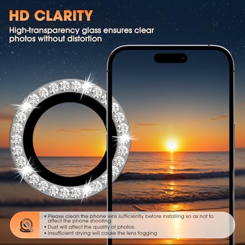 iPhone 16 Pro/16 Pro Max Camera Lens Protector Bling Diamond, Gray - color: Gray, size: 16 Pro/Max