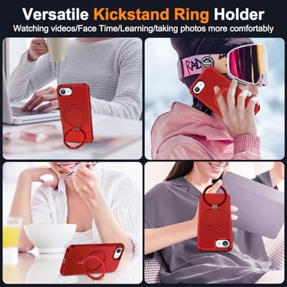 SKYLMW Compatible with iPhone 16e/17e Case with Stand,Red | iPhone 16e Case iPhone 17e Case 6.1",Magnetic Ring Stand,Compatible with MagSafe,Military-Grade Protection,Great Grip Feeling - color: Red, size: Iphone 16e & Iphone 17e