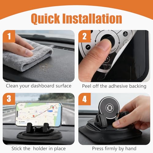 2026 Upgraded Car Phone Holder 360 Degree Rotation,Adjustable Cell Phone Car Mount for Phones Securing,Universal Anti-Slip Cars Dash Phones Holder for Most Cellphones - color: Upgraded Black