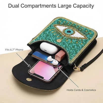 Small Crossbody Bags for Women, Cell Phone Shoulder Bag Boho Wallet Purse - color: Green
