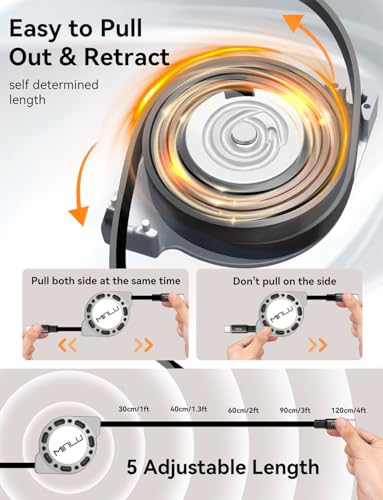Retractable USB C to USB C Cable,100W Fast Charging Cord，4 Ft, 2Packs