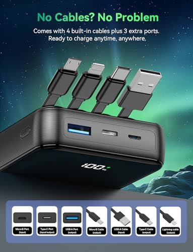 50000mAh Portable Charger, 50% Smaller Power Bank Built-in 4 Cables
