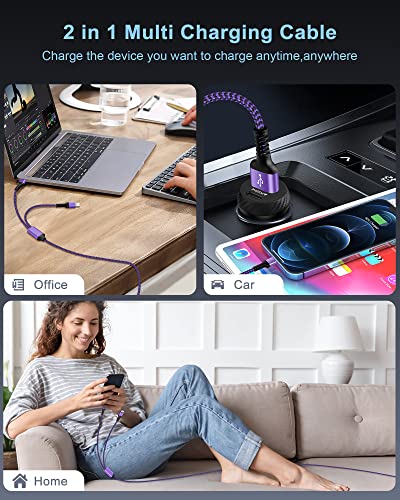 Multi Charger Cable, Lightning and USB C 2 in 1 Charging Cable for iPhone - color: Purple