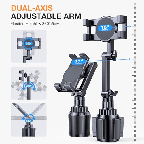 Coolpow Cup Holder Tablet Holder for Car【15" Height Adjustable】 Car Cup Holder ipad Car Mount for Truck Stand Car Tablet Holder Multi Angle Car Mount for All 4.7"-13" Apple iPad Samsung Galaxy Tab