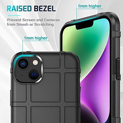 Rugged Shield 8ft Drop Proof TPU Thick Armor Tactical Protective Case Compatible with iPhone 14 Plus (6.7 inches) - Dark Black - color: Dark Black, size: iPhone 14 Plus