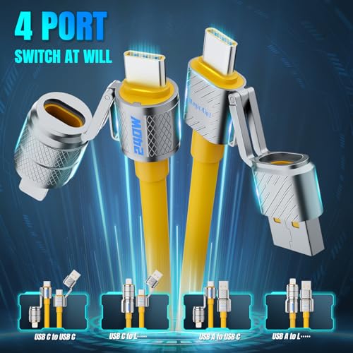 4-in-1 Multi USB C Charging Cable Cord Fast Charge 240W, USB A/C to USB C/L, Chubby Cable C Compatible with iPhone iPad Samsung MacBook Tablets All Devices, Camping & Travel Essentials (1Pack, 4.8FT)