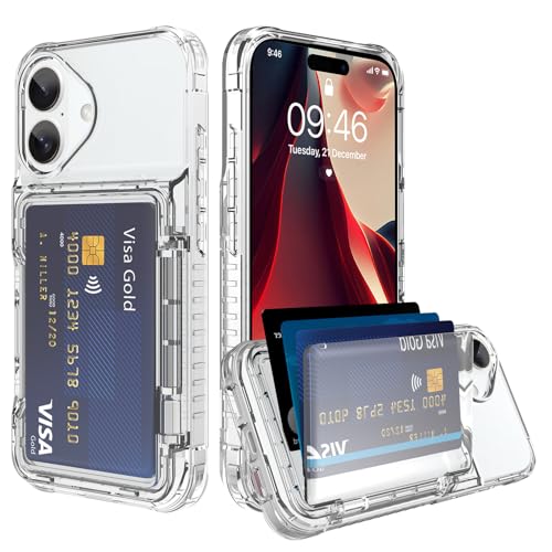 Wallet Case for iPhone 17 with 3 Credit Card Holder Slot Clear | Shockproof Hybrid Heavy Duty Protection Transparent Phone Cover Compatible with iPhone 17 6.3 Inch (Clear) - color: Clear, size: iPhone 17
