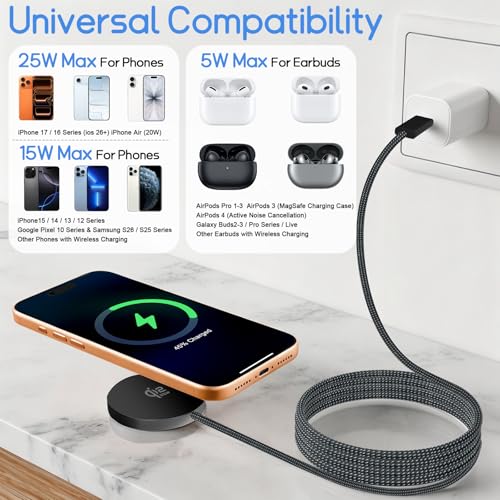 Herfair 25W Wireless Charger Magnetic Charging Pad Qi2 Fast iPhone Charger - color: Black