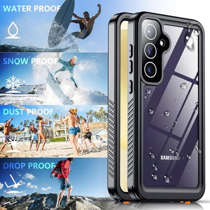 SPIDERCASE for Samsung Galaxy S24 Case Waterproof, Built-in Screen & Camera Protection [12FT Military Shockproof] IP68 Full-Body Anti-Scratched Cell Phone Sleeves for Galaxy S24, Black