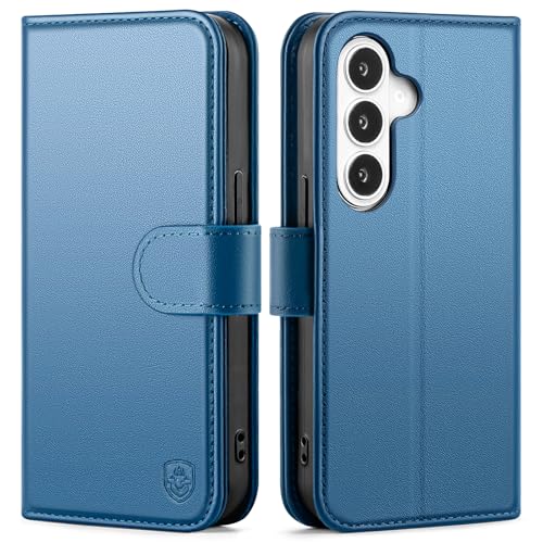 Compatible with Samsung Galaxy S26 Plus Genuine Leather Case Wallet with Card Holder,Women Men Real Leather Flip RFID Blocking Credit Card Slots Kickstand Protective Phone Cover,Light Blue - color: Light Blue, size: Samsung Galaxy S26 Plus - 6.7"