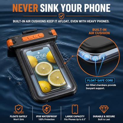 Sinkry Waterproof Phone Pouch Holder Underwater Dry Bay Case Outdoor Sports for Swimming Diving Floating Black