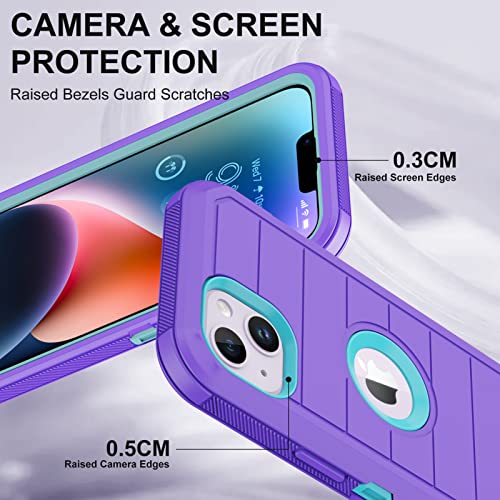 for iPhone 14 Case with 2 Screen Protector,Full Body Shockproof Drop Protection Dust Proof Heavy Duty 3 Layer Rugged Durable Military Grade Cover for Apple iPhone 14 6.1" (Purple/light green) - color: Purple/light green II