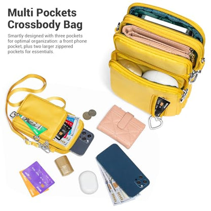 YINHEXI Small Crossbody Bags for Women Trendy, Mini Triple Compartment Cell Phone Crossbody Wallet Purses - color: Yellow-2