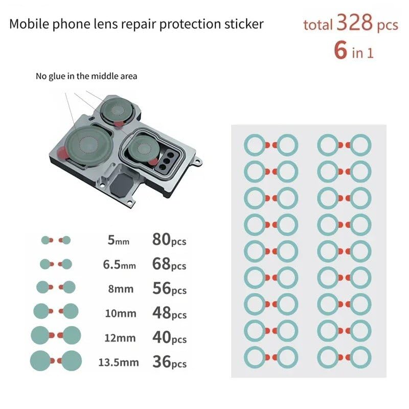 Phone Camera Lens Protection Stickers 328pcs in 6 Sizes Anti-Scratch Dust-Proof YCS
