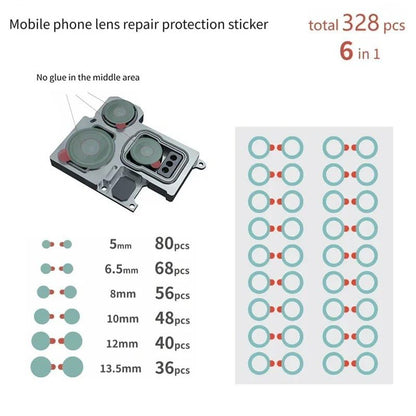 Phone Camera Lens Protection Stickers 328pcs in 6 Sizes Anti-Scratch Dust-Proof YCS