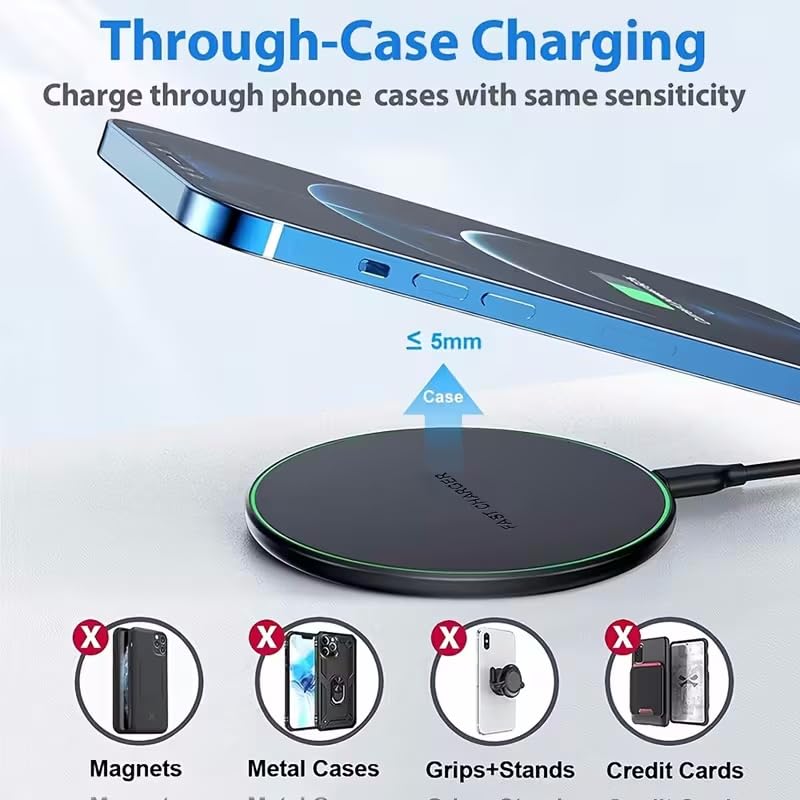 Ultra-Thin 15W Fast Wireless Charging Pad - a Sleek Round Charging Station for Desktop, Travel, and Home Office, Black - color: Black