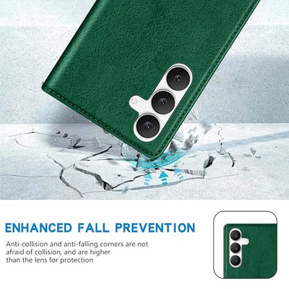 ZZXX for Samsung Galaxy S25 FE Wallet Case with [RFID Blocking] Card Slot Stand Strong Magnetic PU Leather Flip Fold Protective Phone Case for Samsung Galaxy S25 FE Case Wallet(Green-6.7 inch) - color: Green