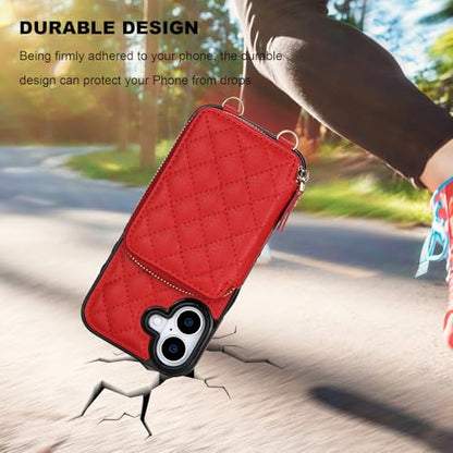 Bocasal Crossbody Wallet Case Card Holder for iPhone 17, Red | RFID Blocking PU Leather Zipper Handbag Purse, Kickstand Flip Folio Case with Card Slots Holder Wrist Strap Lanyard 6.3 Inch - color: Red