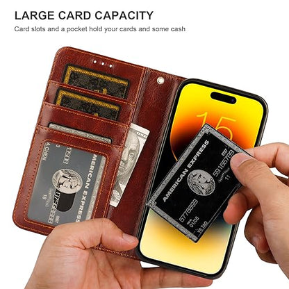 Bocasal Detachable Wallet Case Card Holder for iPhone 15 Pro, Brown | RFID Blocking Kickstand Card Slots Holder PU Leather Magnetic Shockproof Wrist Strap Removable Flip Protective Cover 6.1 inch - color: Brown