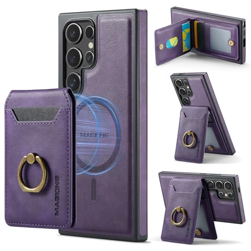 for Samsung Galaxy S26 Ultra 2 in 1 Detachable Card Bag Wallet Case Durable Leather Wallets Magnetic Card Holder 4 Card Slots Ring Stand RFID Blocking Purple - color: Purple, size: Samsung Galaxy S26 Ultra