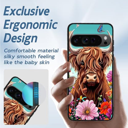 for Google Pixel 9 Pro XL Phone Case TPU Shockproof Full Body Protection Cover 6.8" Cute Highland Cow for Pixel 9 Pro XL Lightweight Compatible Wireless Charging Screen Protector Film - color: Cute Highland Cow