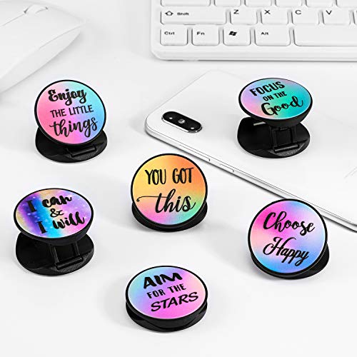 Frienda 6 Pieces Cell Phone Grip Holder Stand Expanding Inspirational Quote Cases Grip Holder Collapsible Finger Kickstand Compatible with Most Tablets Self Adhesive for Smartphone