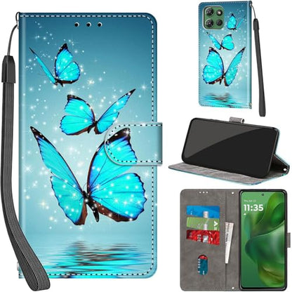 Case Wallet for Motorola Moto G Power 2025/2026, Three Butterfly | Kickstand, 3 Card Holder, Shockproof TPU Interior Shell, PU Leather, Magnetic Flip Cover, Lanyard Strap - color: Pic:10