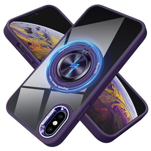 for iPhone Xs Case and iPhone X Case Compatible with Magnetic | With Ring Holder,Transparent Hard PC,Rotated Ring Holder Kickstand Phone Case 5.8in,Purple JUS12-40 - color: Purple