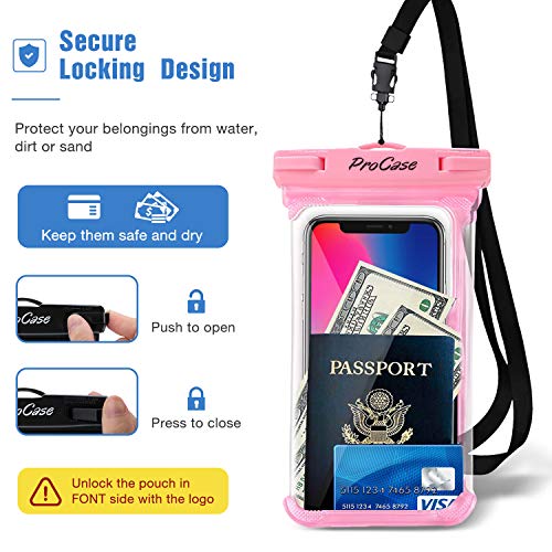 ProCase 2 Pack Waterproof Phone Pouch, Underwater Phone Case Up to 7", Dry Bag for iPhone 17 Air 16 15 14 13 Pro Plus Max, Galaxy S24 S23 S22 Ultra Pixel, Beach Essentials -Pink & Black | Underwater Dry Bag for iPhone 17 16 15 14, Galaxy S24 S23 S22, Case