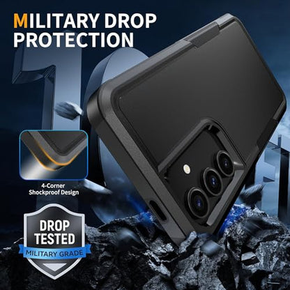 Vinve for Samsung Galaxy S24 FE Case with HD Screen Protector, Military-Grade Shockproof & Dual-Layer Protection, Anti-Slip Grip Design Phone Case, Black - color: Black