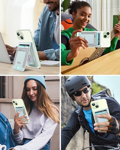 For Magsafe Wallet Stand,10 Cards Holder, RFID Blocking | Strongest Magnetic Wallet for iPhone 17/16/15/14/13/12 Series, Adjustable Stand, ID Window, 4 Card Slot, Vegan Leather, Green - color: Light Green