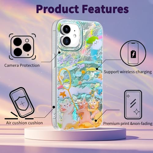 Compatible with iPhone 11 Case,with [Soft Slim][Camera Protection] Cute Fishing Cats Shiny Aesthetic Phone Cover Anti-Yellowing Shockproof Protective Cover for Women Girl - color: Fishing Cats, size: iPhone 11