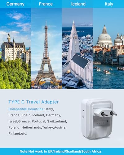 VINTAR 1 Pack European Travel Plug Adapter, 7 in 1 Type C Foldable Plug - style: 17W-Type C - Most of Europe - 1 Pack